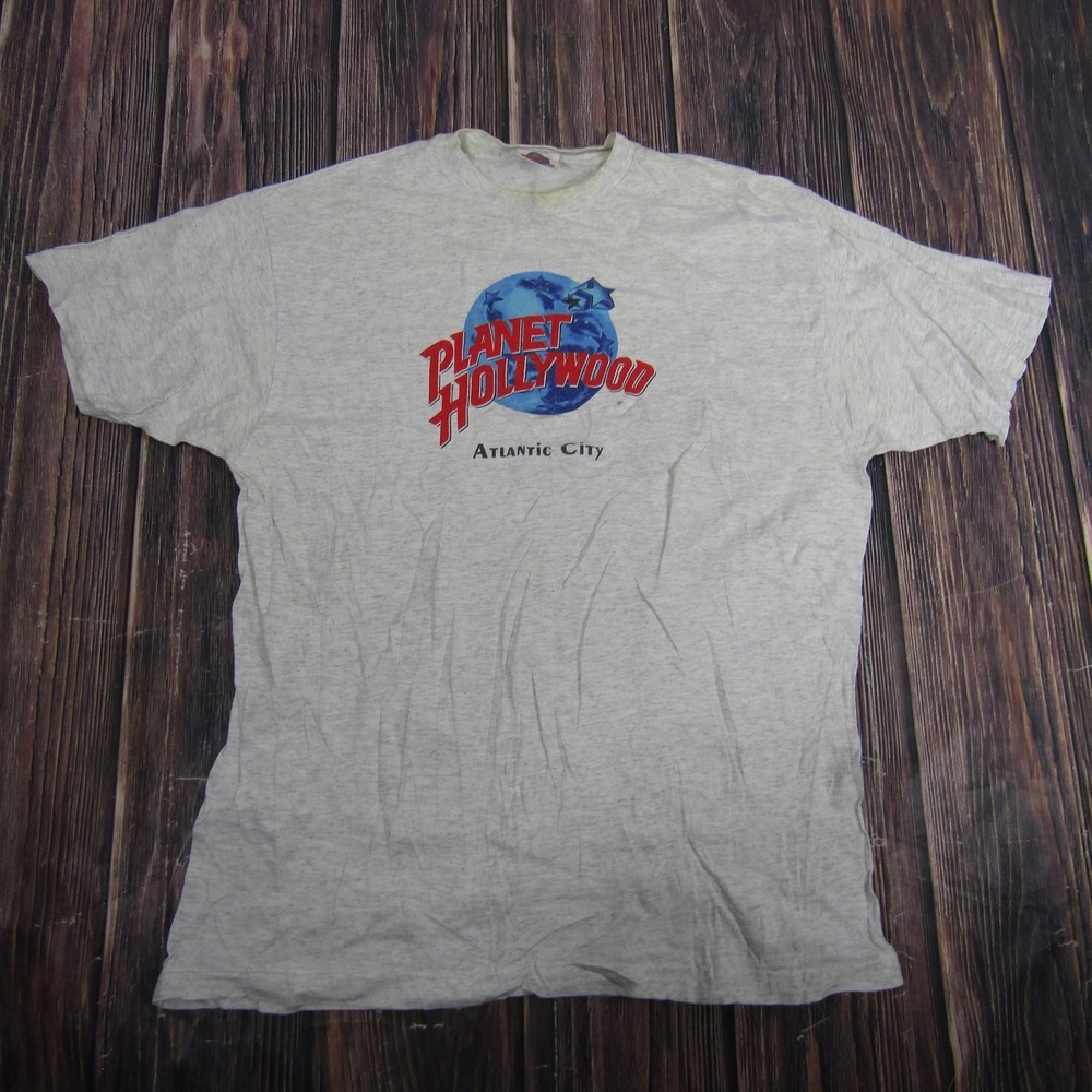 Vintage Planet Hollywood Shirt Mens XL Gray Atlantic City Single Stitch 90s